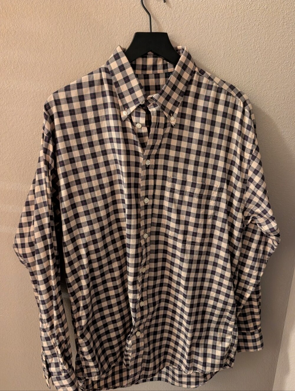 Vintage Burberry Plaid Button-up, Size L Button-Down Check Shirt Navy and White